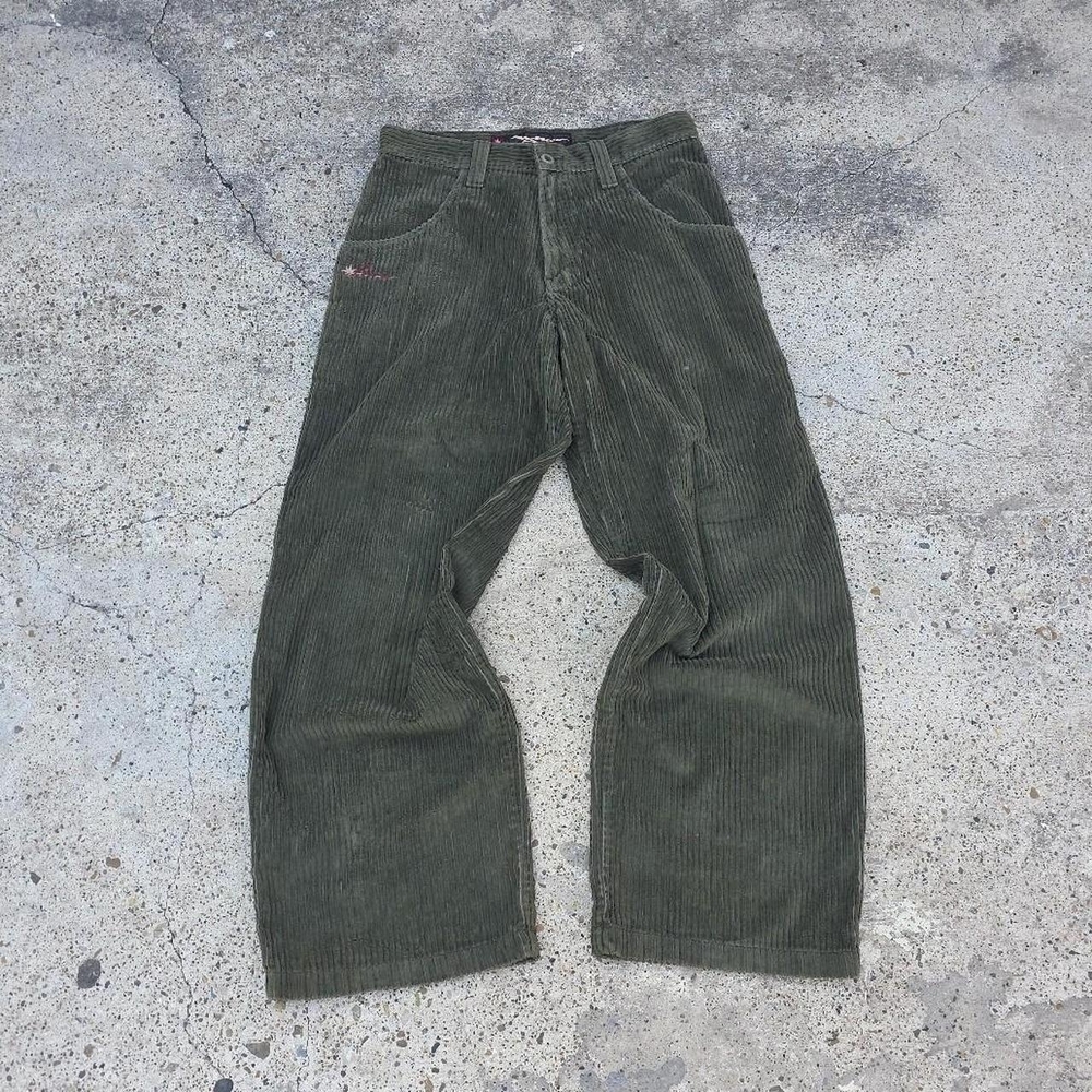 Vintage 90’s JNCO Baggy Corduroy Pants Made in USA Size 34 Moss Green Distressed